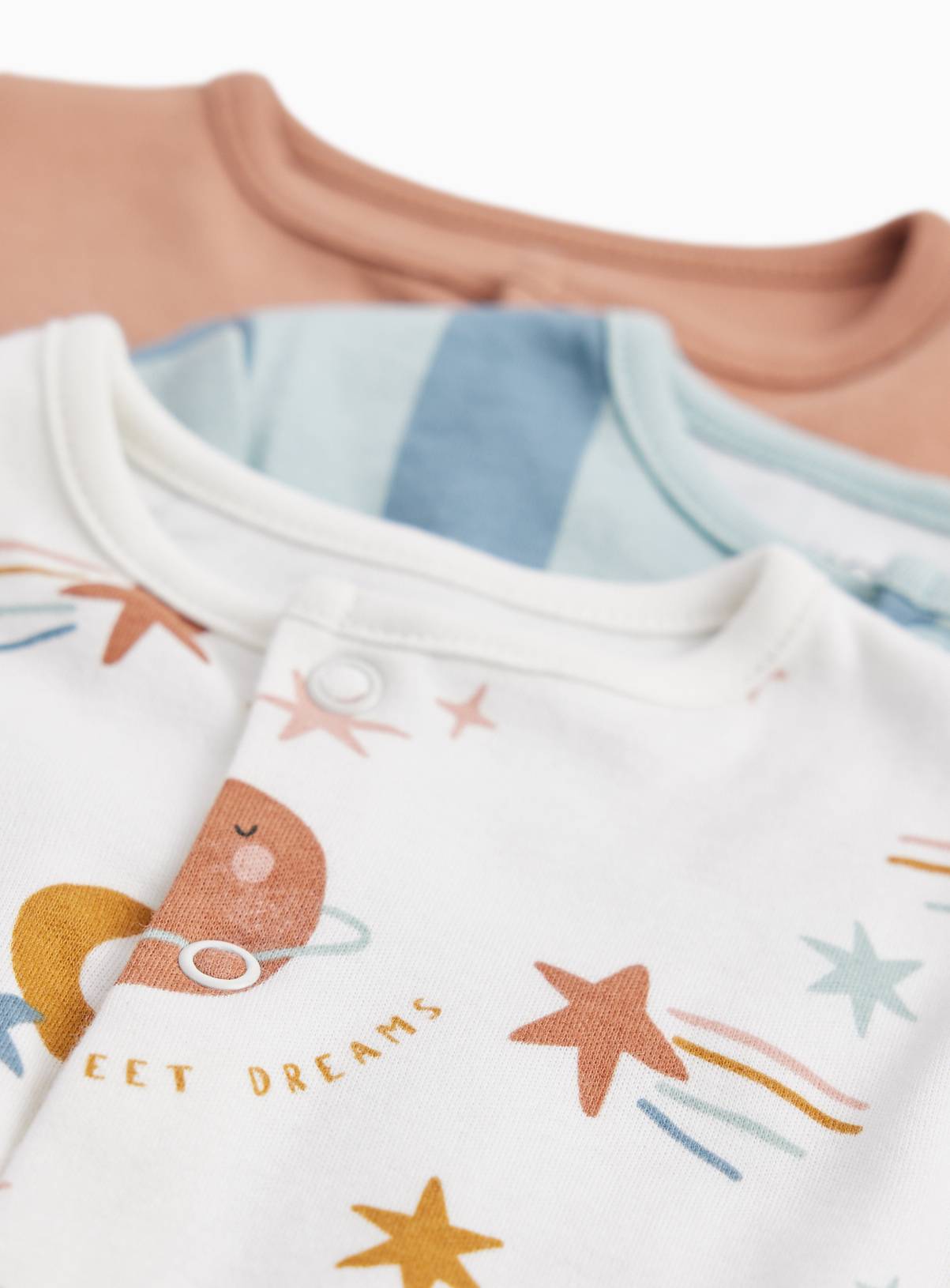 Space & Stripe Print Sleepsuits 3 Pack 6-9 months - Image 2